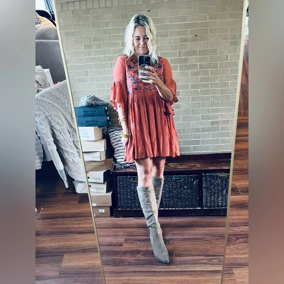 Umgee Dresses | Umgee Long Sleeve Dress with Embroidery | Color: Orange | Size: S | Cmarshall87'S Closet